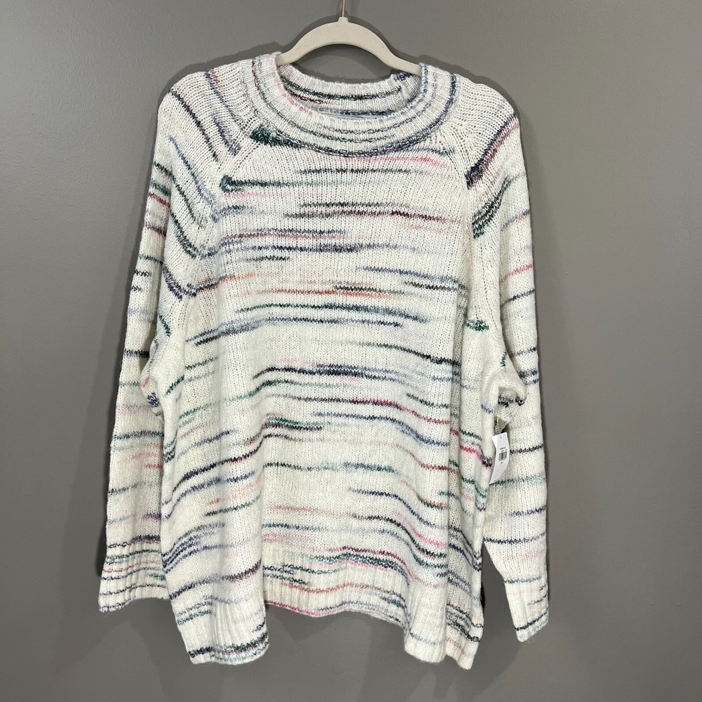 OLD NAVY Long Sleeve Pullover Sweater White Striped Women's Sz 3X NWT